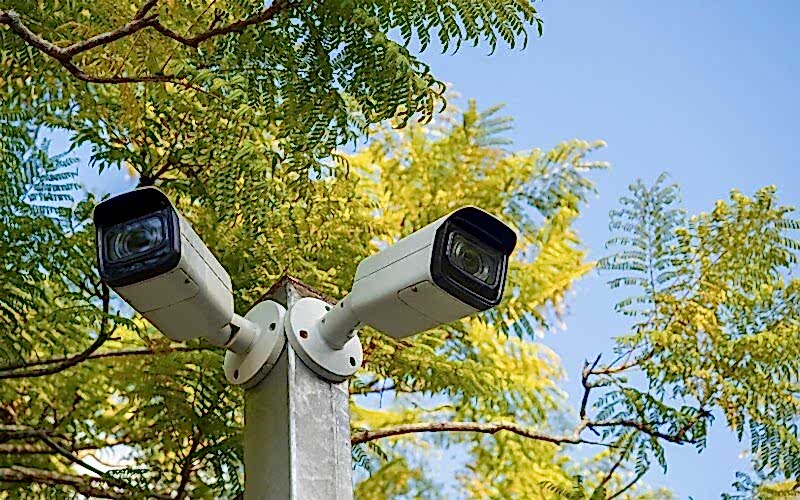 Outdoor bullet ip camera.  Security system technology device.